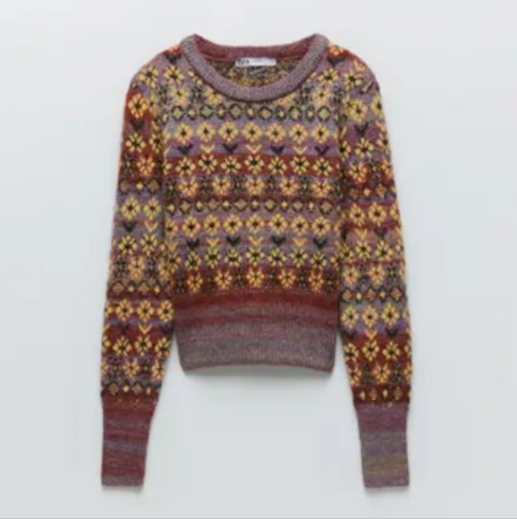 NWT ZARA Jacquard (set) knit sweater and matching shorts size S - Picture 4 of 5